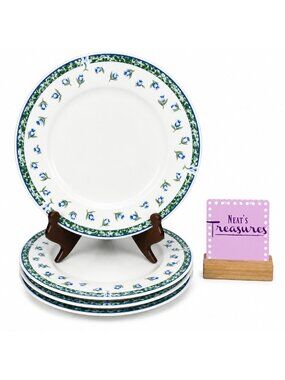 Citation COVENTRY BLUE Green Marble Rim Blue Flower Porcelain Dinner Plate Set 4